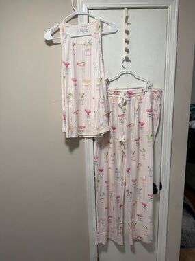 P.J. Salvage Pink and White cocktail pajamas tan/pants NWT XL